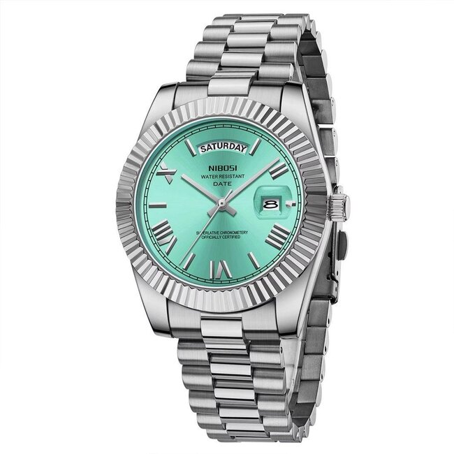Nibosi Herenhorloge Zilver & Mint Daimond