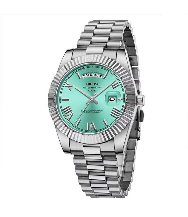 Nibosi Herenhorloge Zilver & Mint Daimond