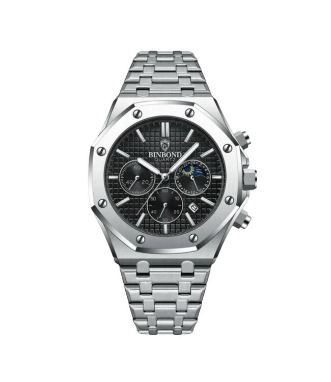 Binbond Luxe herenhorloge Zilver (Blauw/Zwart)