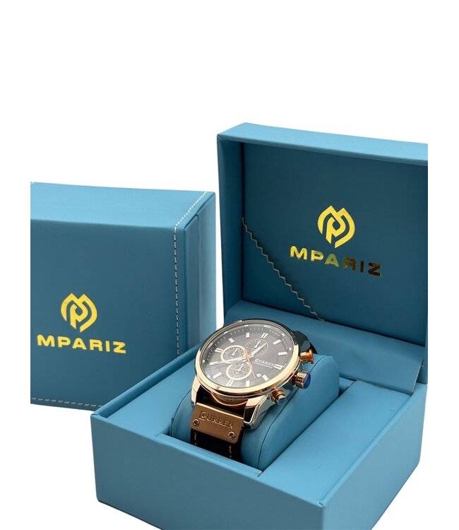 Curren  Herenhorloge Leren band (Zilver/Rosé)