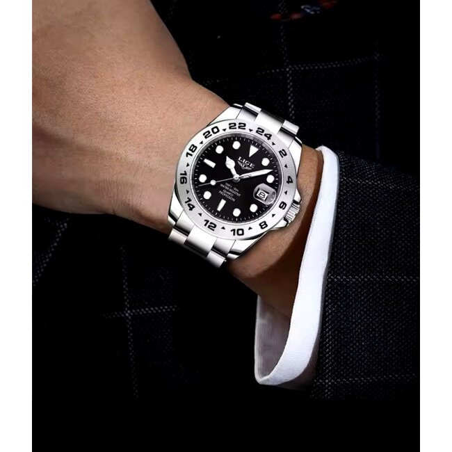 Lige Herenhorloge Zwart/Zilver