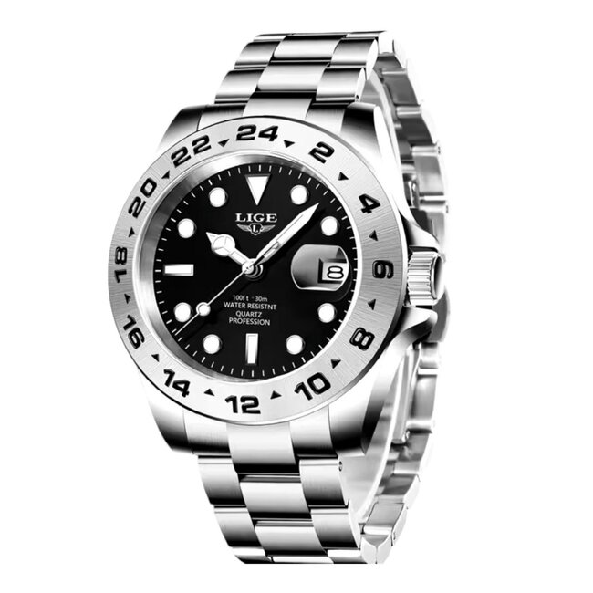 Lige Herenhorloge Zwart/Zilver