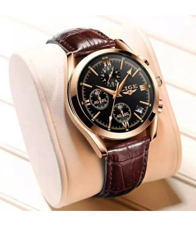 Lige Luxe Herenhorloge Rosé  (Blauw/Zwart/Wit)