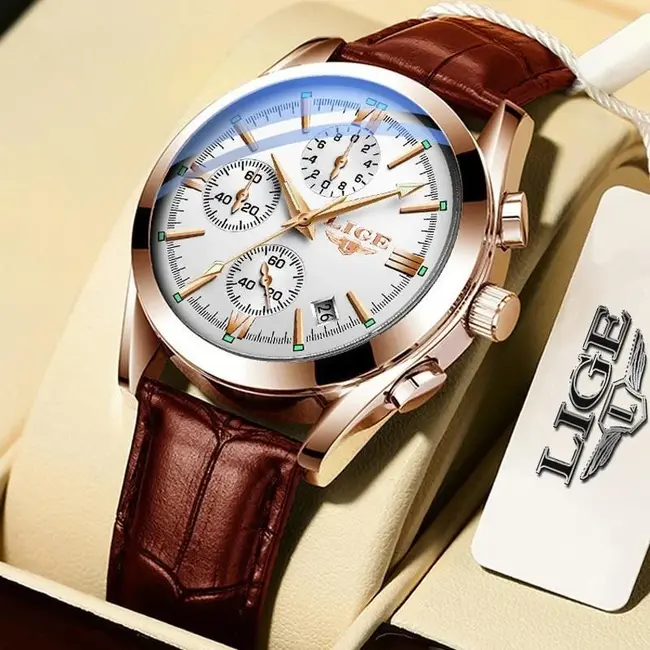 Lige Luxe Herenhorloge Rosé  (Blauw/Zwart/Wit)