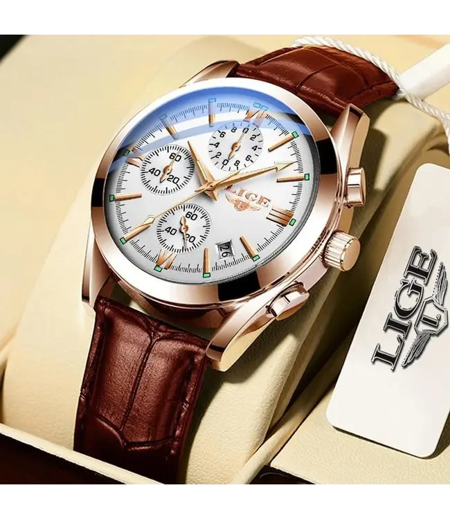 Lige Luxe Herenhorloge Rosé  (Blauw/Zwart/Wit)