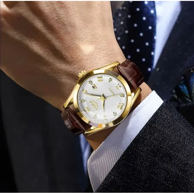 Lige Luxe Herenhorloge Goud (Blauw/Wit)