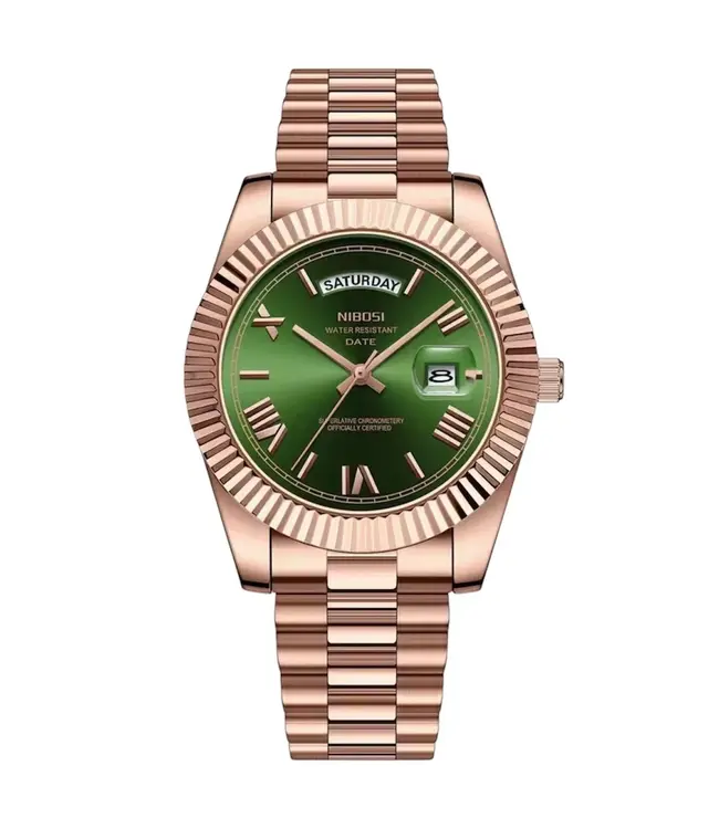 Nibosi Herenhorloge Rosé (Chocolate/Groen/Wit) - Datum
