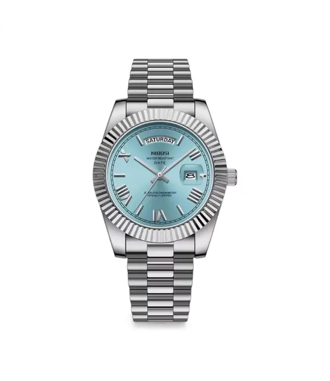 Nibosi  Herenhorloges Zilver (Groen/Blauw/Baby Blauw) - Datum