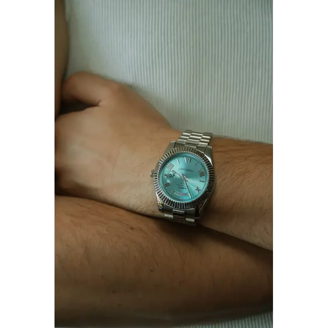 Nibosi  Herenhorloges Zilver (Groen/Blauw/Baby Blauw) - Datum