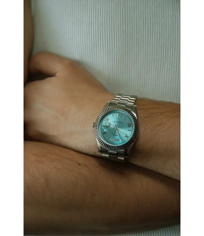 Nibosi  Herenhorloges Zilver (Groen/Blauw/Baby Blauw) - Datum