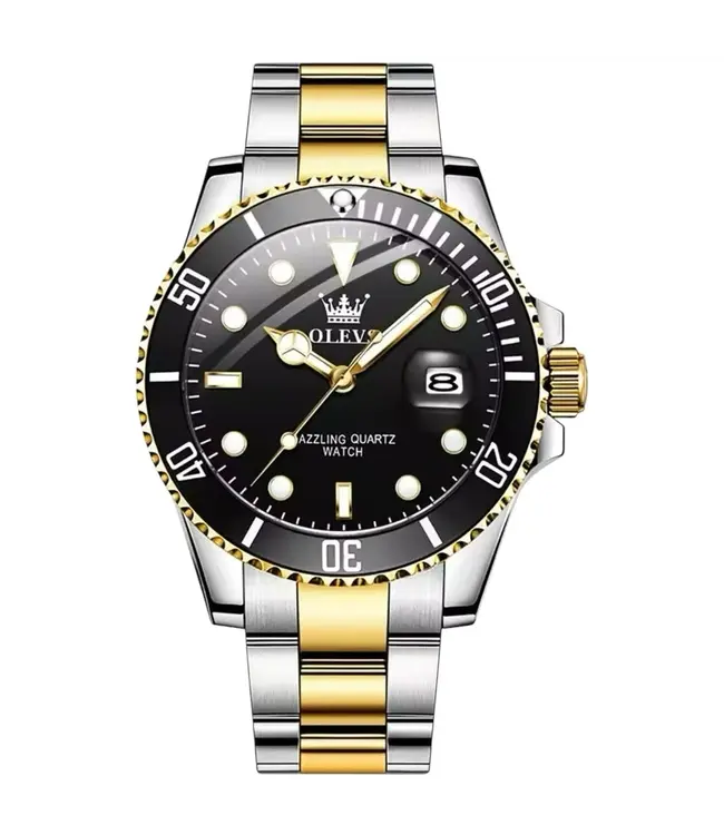 Olevs Luxe Herenhorloge Zilver Goud (Groen/Zwart)