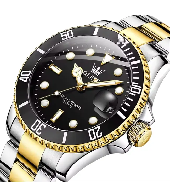 Olevs Luxe Herenhorloge Zilver Goud (Groen/Zwart)