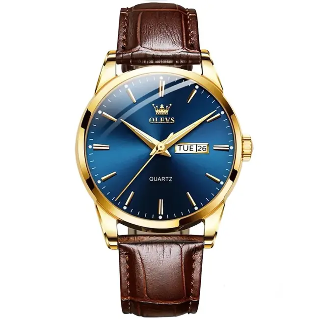 Olevs Luxe Herenhorloge Goud (Wit/Blauw)