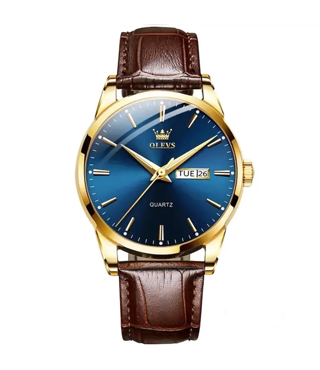 Olevs Luxe Herenhorloge Goud (Wit/Blauw)