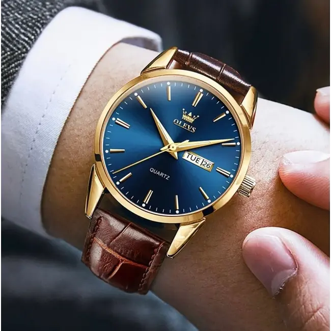 Olevs Aurel Blanc – herenhorloge met leren band en minimalistisch design