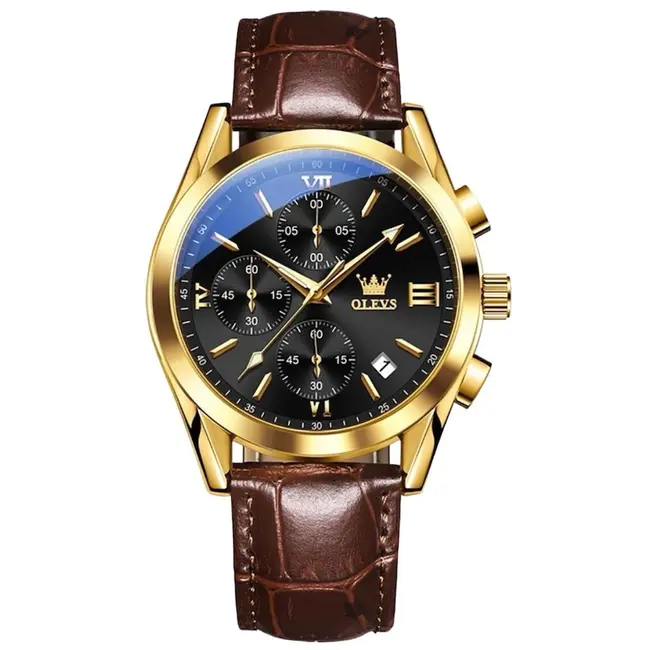 Olevs Imperium Chrono  – herenhorloge met leren band en chronograaf design