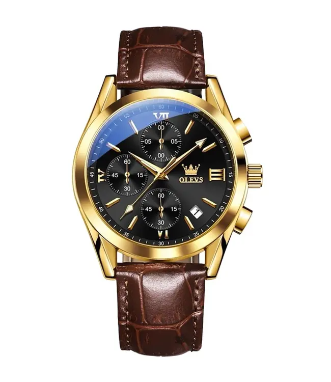 Olevs Luxe Herenhorloge Goud (Blauw/Zwart/Wit)