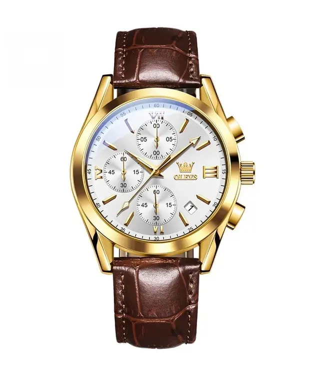 Olevs Luxe Herenhorloge Goud (Blauw/Zwart/Wit)