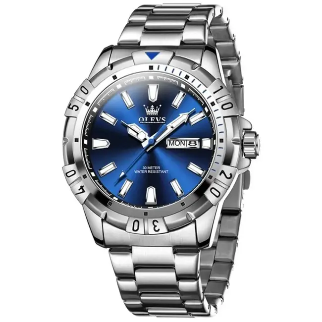 Olevs Luxe Herenhorloge Zilver (Groen/Blauw)