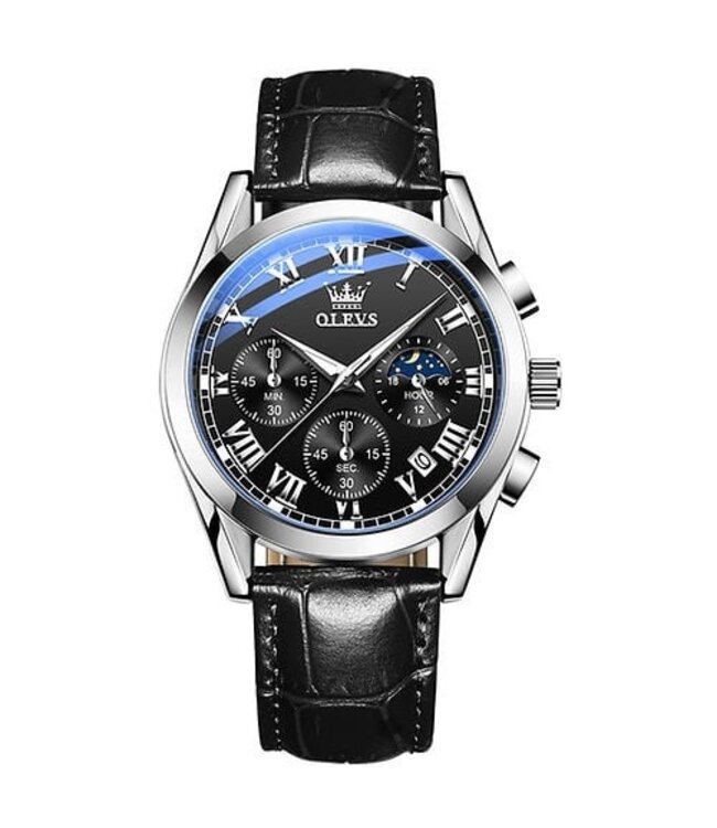 Olevs Luxe herenhorloge Zilver (Blauw/Zwart)