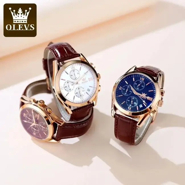 Olevs Luxe Herenhorloge Rosé (Bruin/Zwart/Wit)