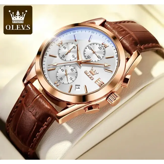 Olevs Luxe Herenhorloge Rosé (Bruin/Zwart/Wit)