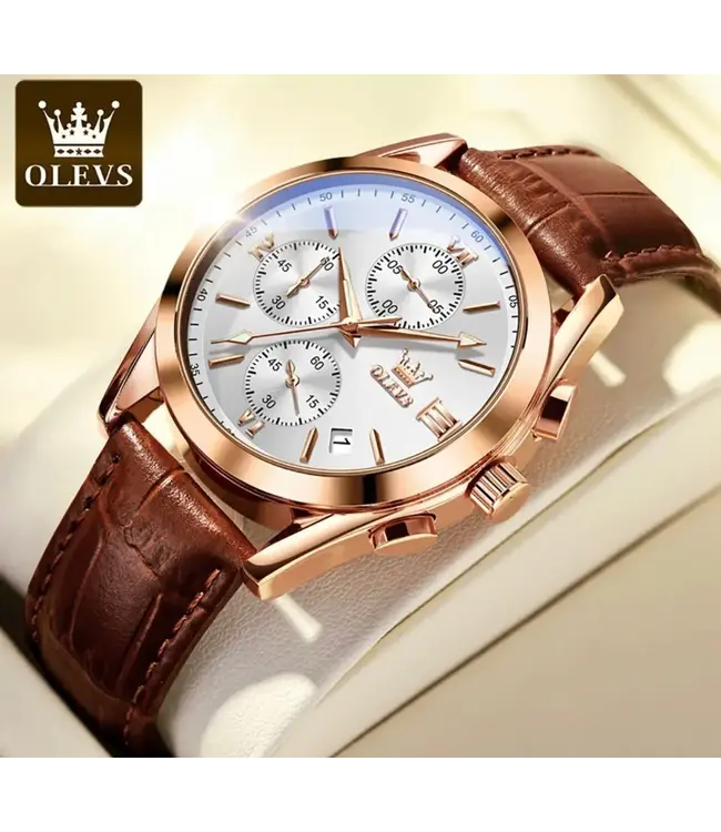 Olevs Luxe Herenhorloge Rosé (Bruin/Zwart/Wit)