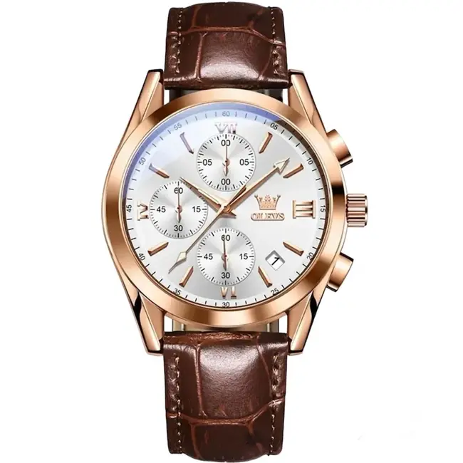 Olevs Savoy Chrono – herenhorloge met leren band en minimalistisch design