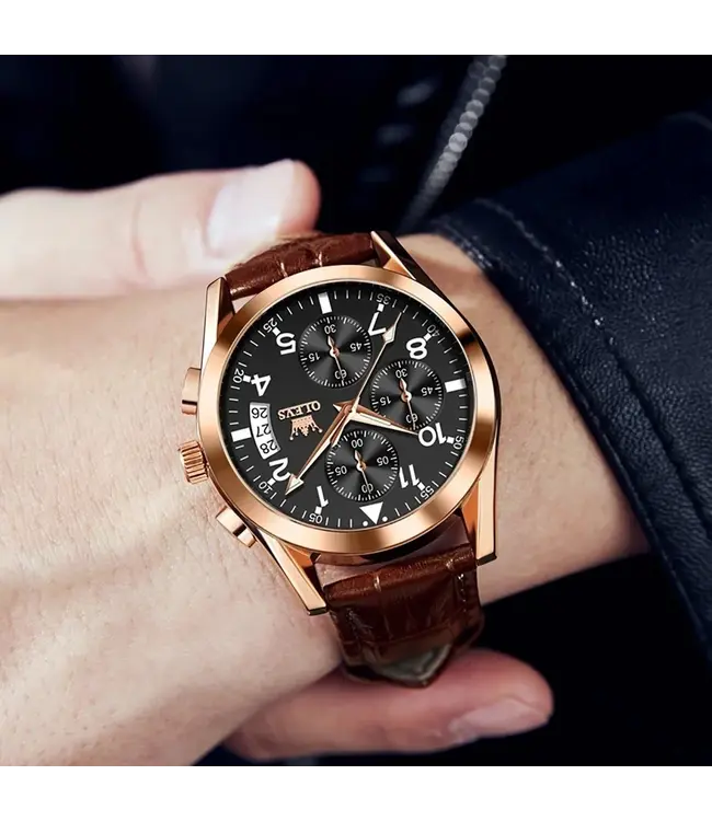 Olevs Luxe Herenhorloge Rosé (Blauw/Zwart) - Datum