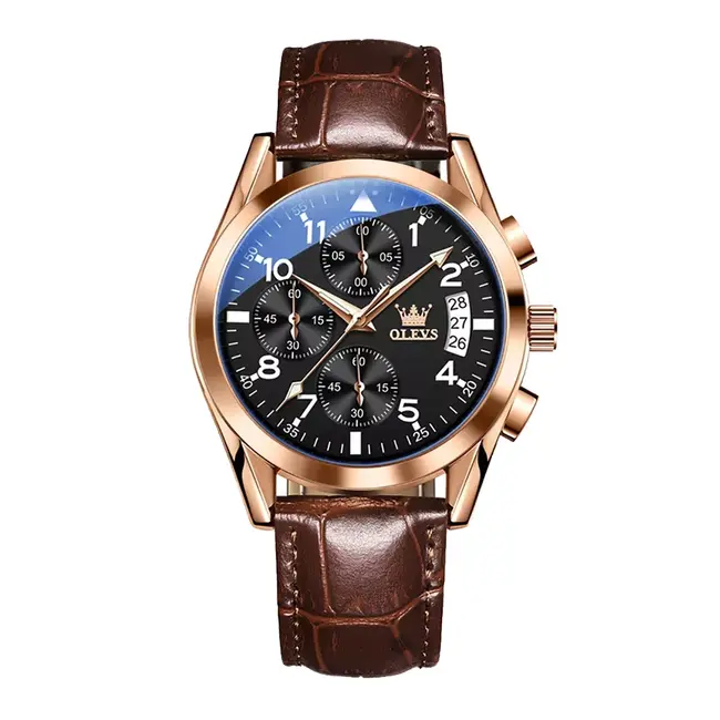 Olevs Cadran – herenhorloge met leren band en minimalistisch design