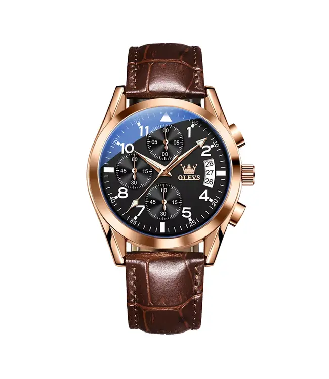 Olevs Luxe Herenhorloge Rosé (Blauw/Zwart) - Datum