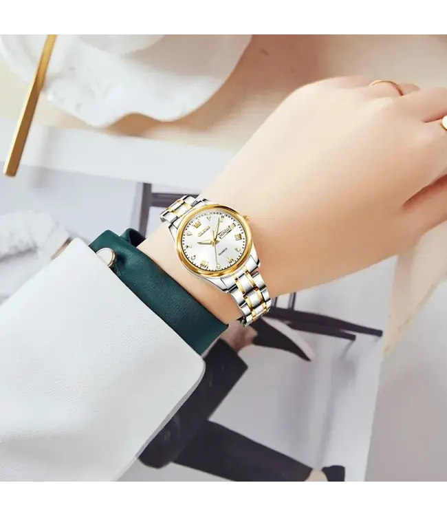 Olevs Luxe Dameshorloge Zilver Goud (Blauw/Zwart/Wit)