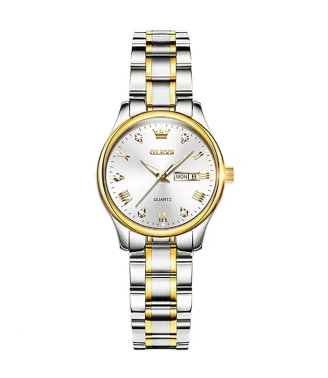 Olevs Luxe Dameshorloge Zilver Goud (Blauw/Zwart/Wit)