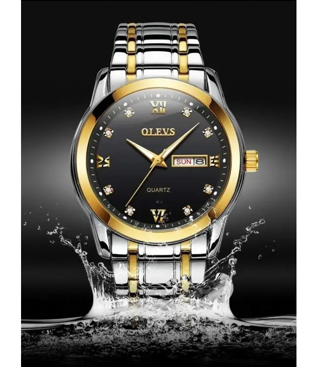 Olevs Luxe Dameshorloge Zilver Goud (Blauw/Zwart/Wit)