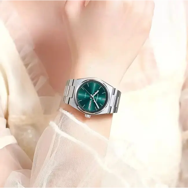 Poedagar Luxe Dameshorloge Zilver (Blauw/Groen/Wit)