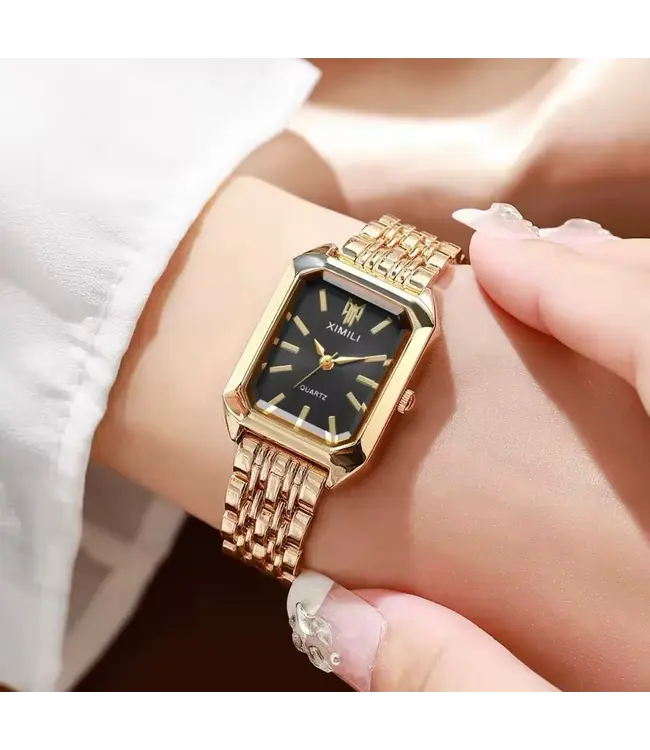 Ximili  Dameshorloge Goud (Parelmoer Wit/Zwart)