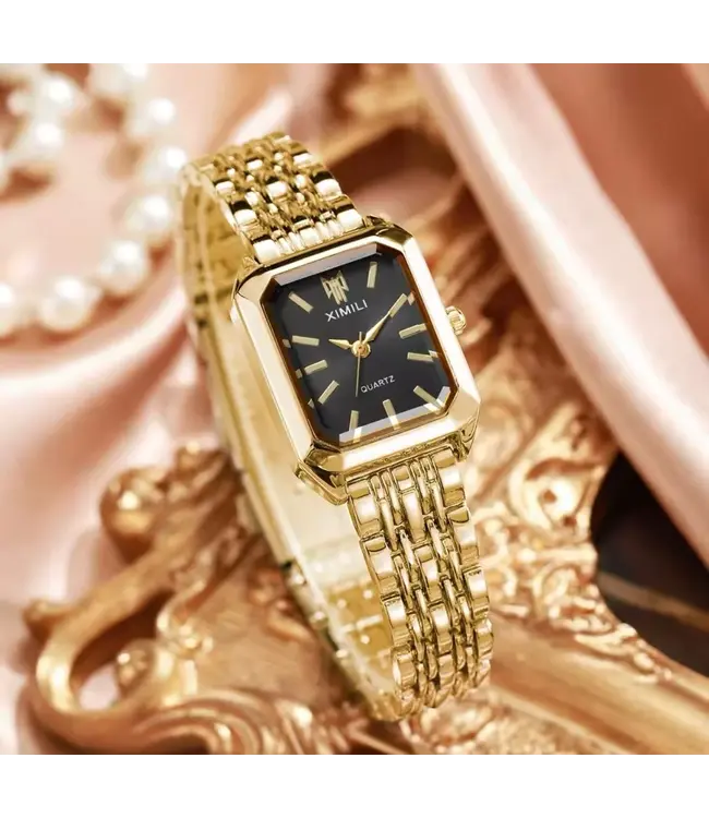 Ximili  Dameshorloge Goud (Parelmoer Wit/Zwart)