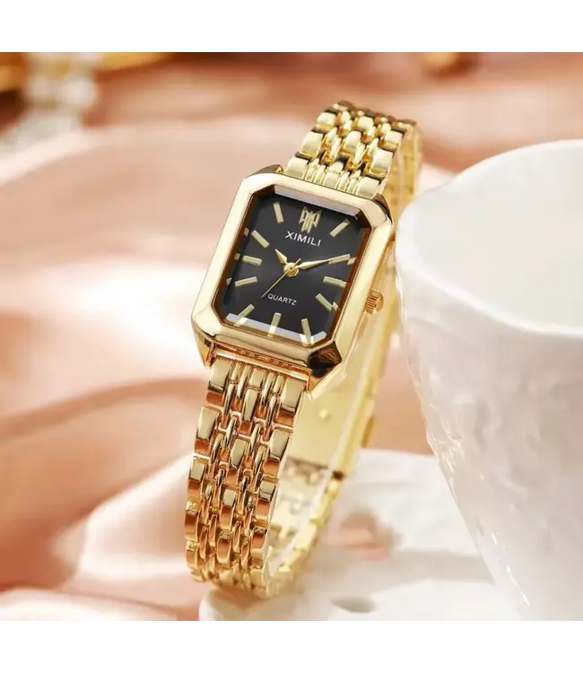 Ximili  Dameshorloge Goud (Parelmoer Wit/Zwart)