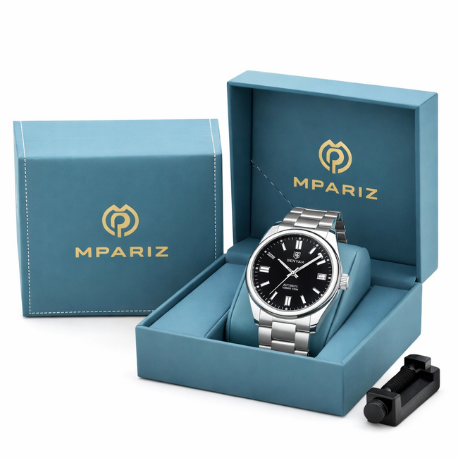 Benyar Luxe Herenhorloge  Zilver &  Zwart - Mechanisch