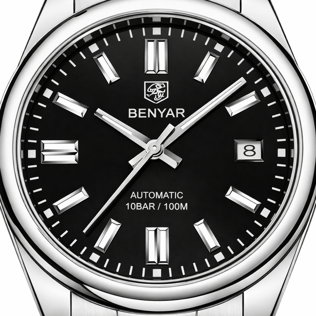 Benyar Luxe Herenhorloge  Zilver &  Zwart - Mechanisch