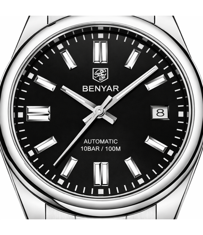 Benyar Luxe Herenhorloge  Zilver &  Zwart - Mechanisch