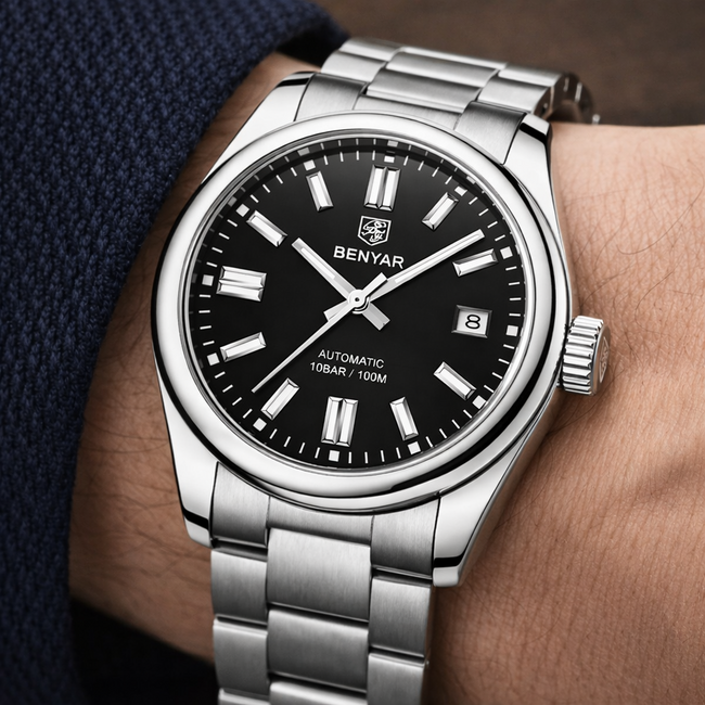 Benyar Novar – herenhorloge met stalen band en klassiek design