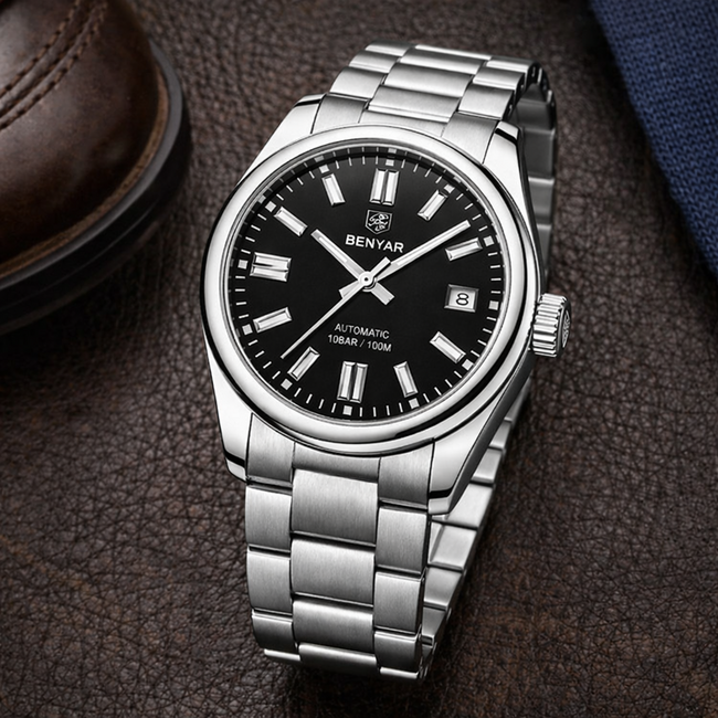 Benyar Novar – herenhorloge met stalen band en klassiek design