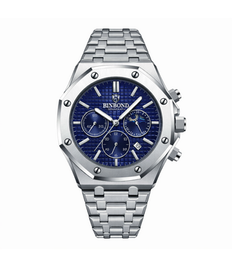 Binbond Luxe herenhorloge Zilver (Blauw/Zwart)