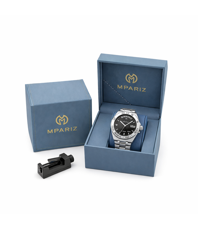 Binbond Luxe Herenhorloge Zilver (Zwart/Blauw)