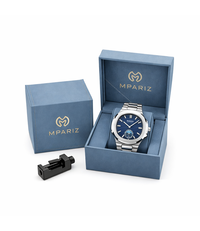 Binbond Luxe Herenhorloge Zilver Blauw