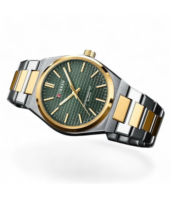 Curren Luxe Herenhorloge Zilver Goud (Groen/Wit)