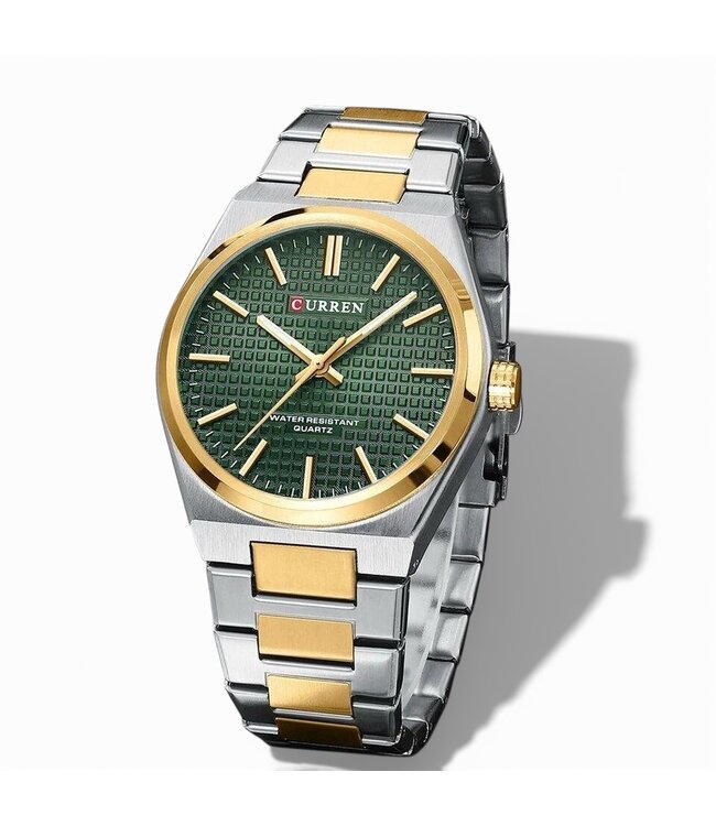 Curren Luxe Herenhorloge Zilver Goud (Groen/Wit)