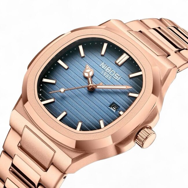 Nibosi Herenhorloge Rosé (Blauw/Wit)
