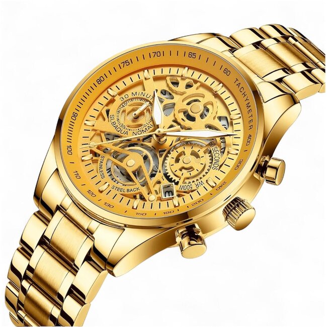 Nibosi Impérial – herenhorloge met stalen band en luxe skeleton design
